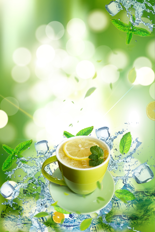 夏日大暑饮品绿色背景图片