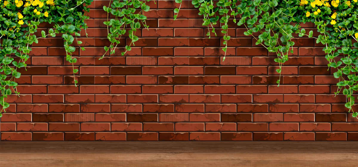 木板红砖墙面绿植背景图片