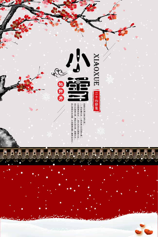 小雪二十四传统节气梅花雪花海报背景图片
