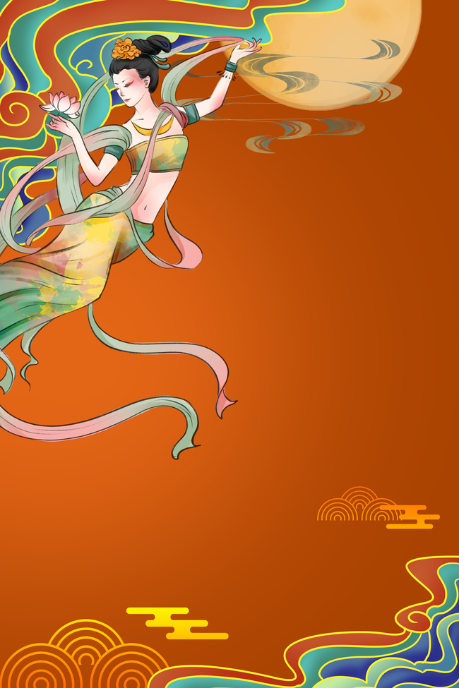 敦煌仙女飞天绘画背景海报图片