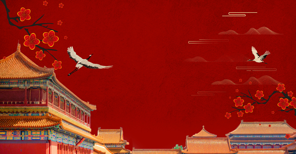 简约中国风红色大气故宫红墙背景海报图片