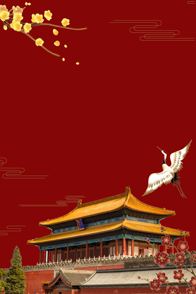 故宫中国风复古红色海报背景图片