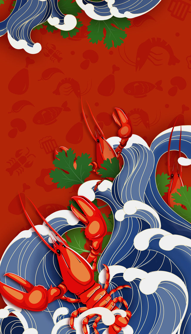 小龙虾浪花红色BANNER图片