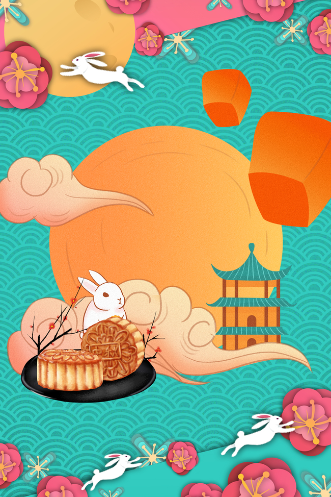 简约中国风中秋节月饼美食海报图片