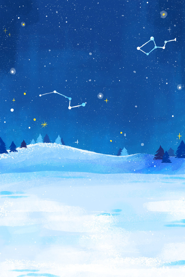 夜晚冬季雪地景色冬天星星星光星座广告背景图片