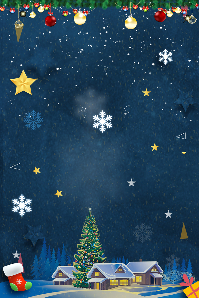 温馨圣诞节松树小屋装饰背景图片