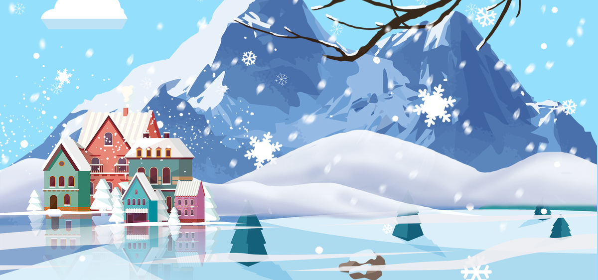 冬季雪中房子蓝色卡通可爱图片