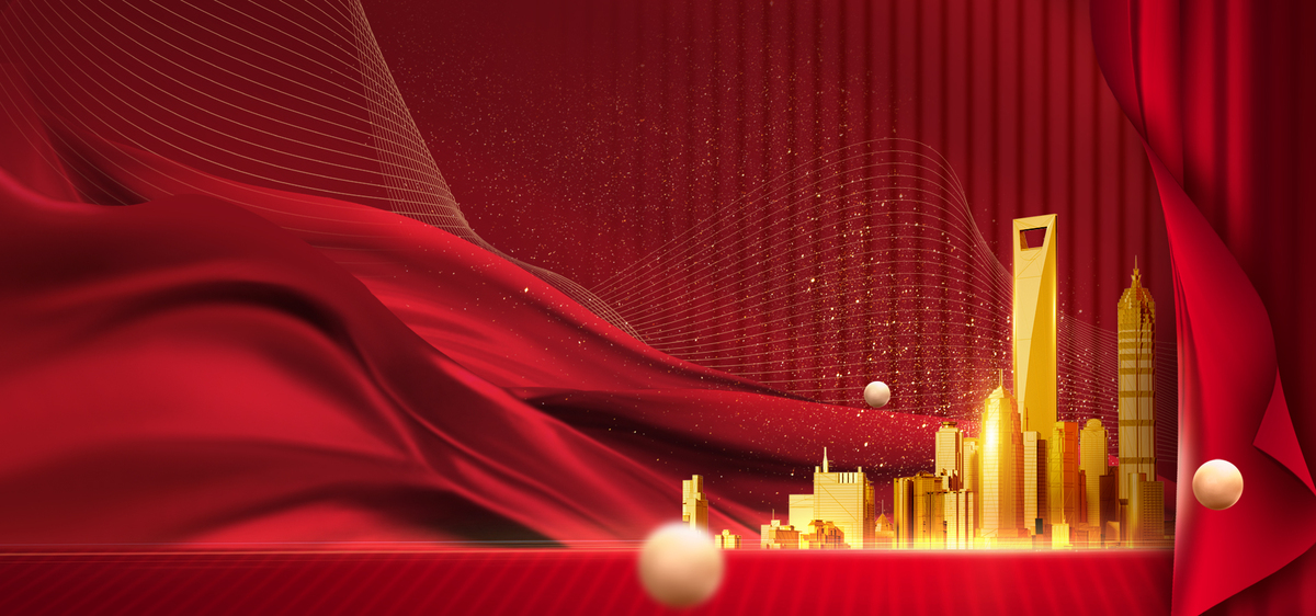 红金商务建筑红色飘带简约大气背景图片