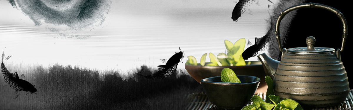 茶艺铁水壶绿植黑色中国风banner图片
