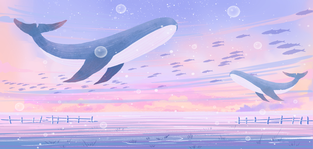 唯美治愈系鲸鱼天空紫色梦幻海报背景图片