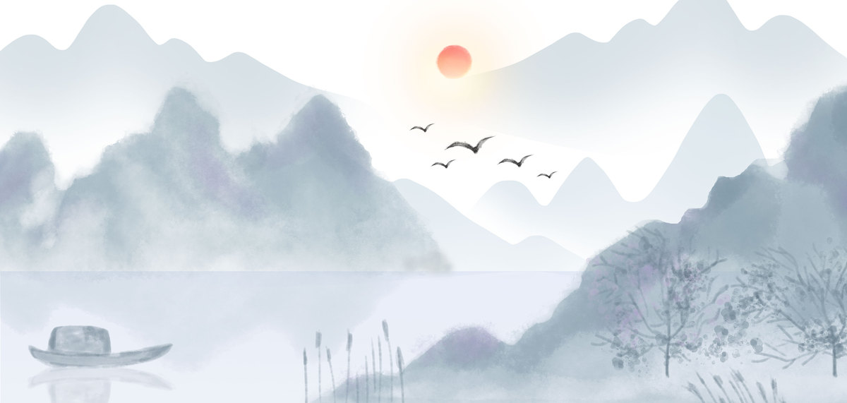 古风山水自然风景蓝色中国风水墨背景图片