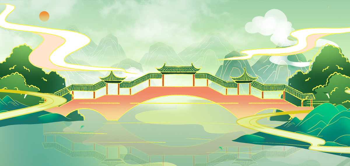 古风山水长廊中国风海报背景图片