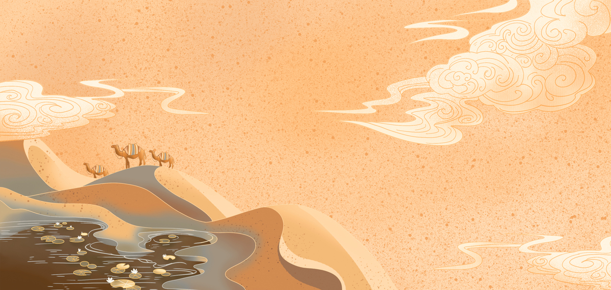敦煌沙漠骆驼黄色中国风背景图片