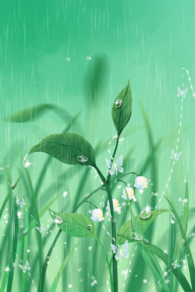 雨水海报雨滴绿植图片