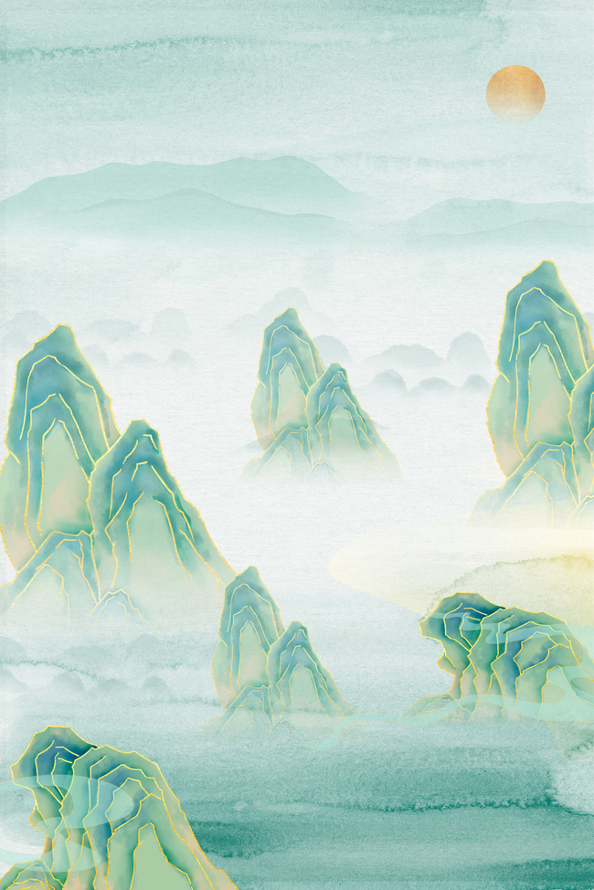 国潮国潮山水绿色中国风背景图片