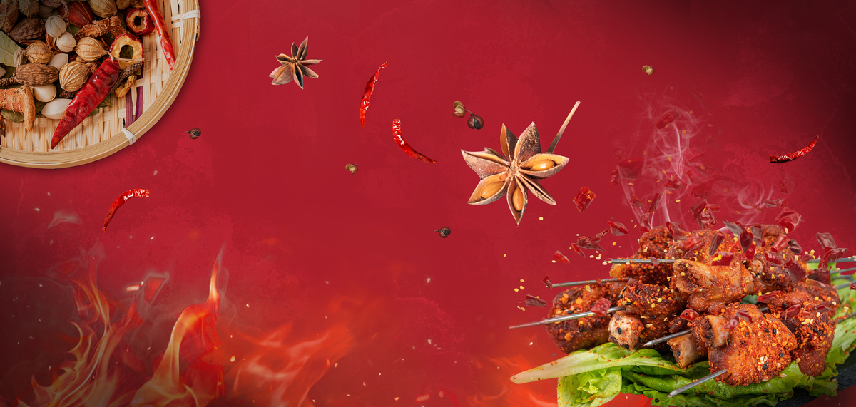 美食烧烤红色写实背景图片