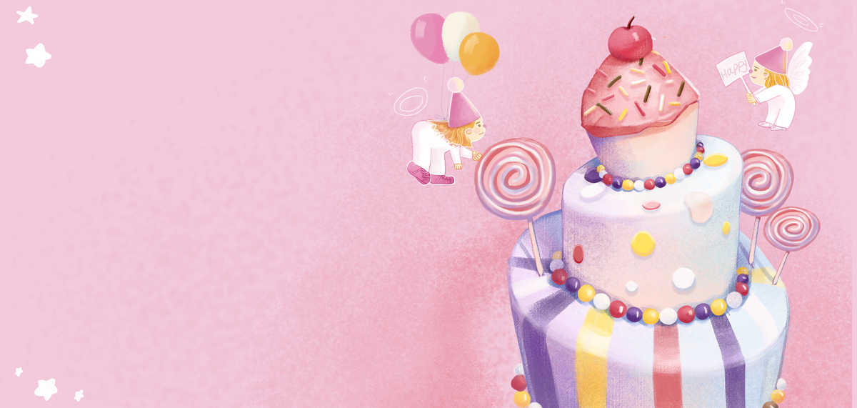 生日快乐蛋糕粉色文艺温馨手绘插画图片