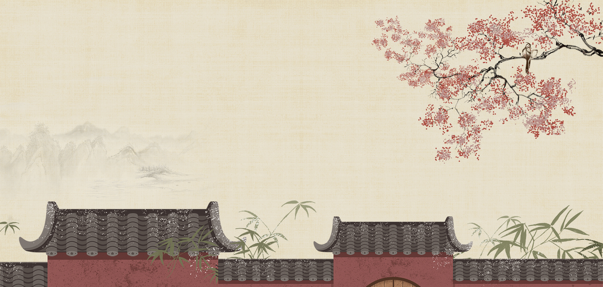 中国风水墨山水红墙背景图片