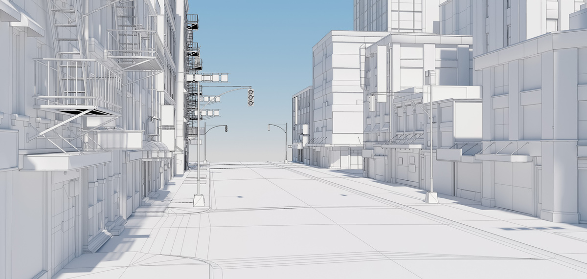 立体3D城市建筑白色街道背景C4D模型图片