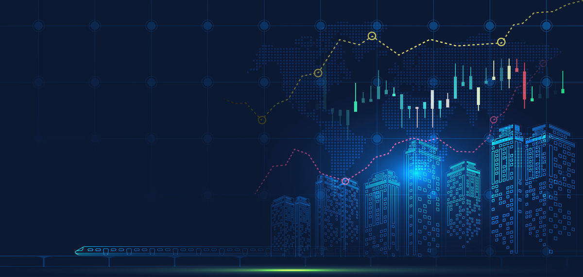 金融科技城市蓝色商务科技风背景图图片