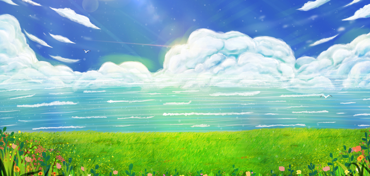 立夏自然风景蓝色手绘风插画背景图片