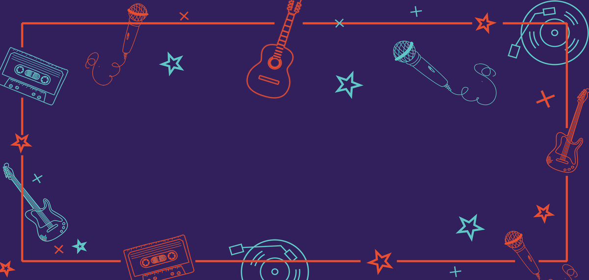 简约吉他磁带话筒蓝色手绘音乐节海报背景图片