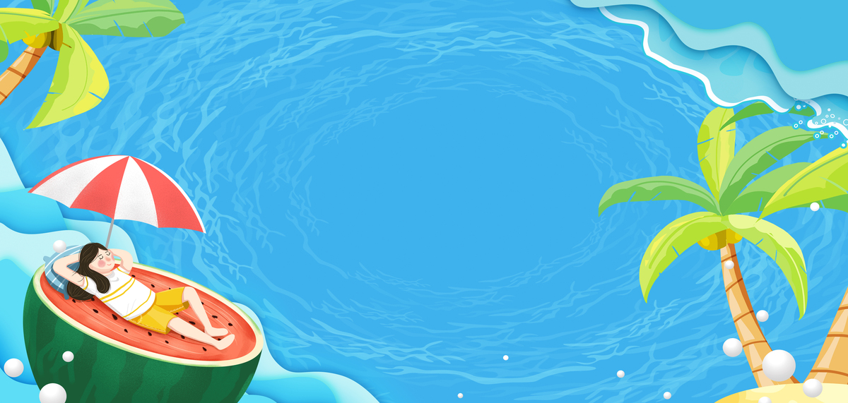 夏天夏季椰树大海西瓜蓝色剪纸风海报背景图片