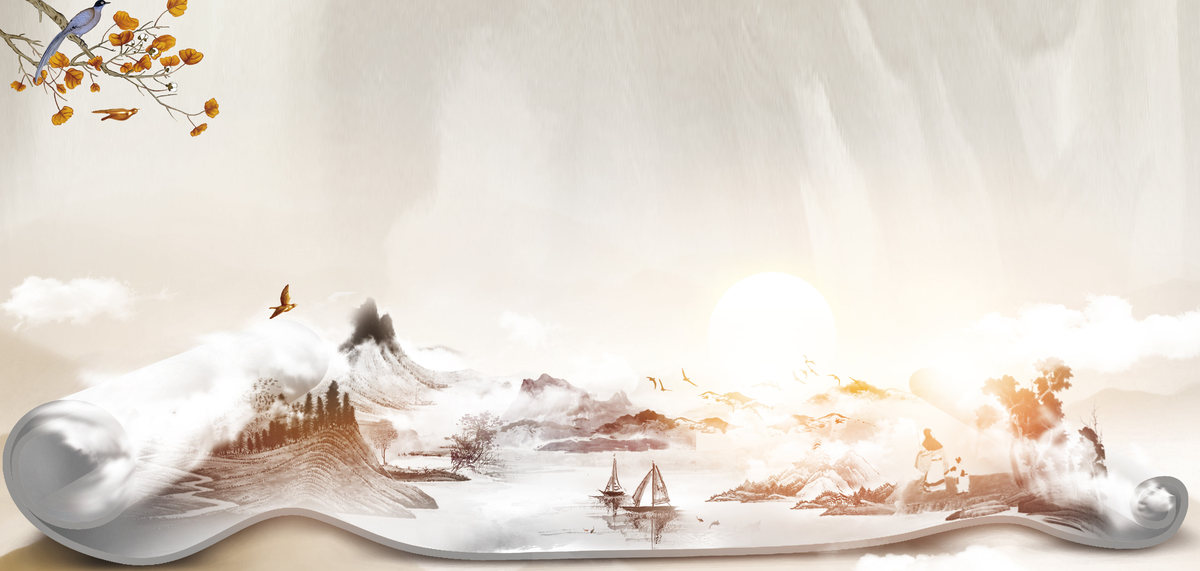 卷轴山水灰色中国风山水展板图片