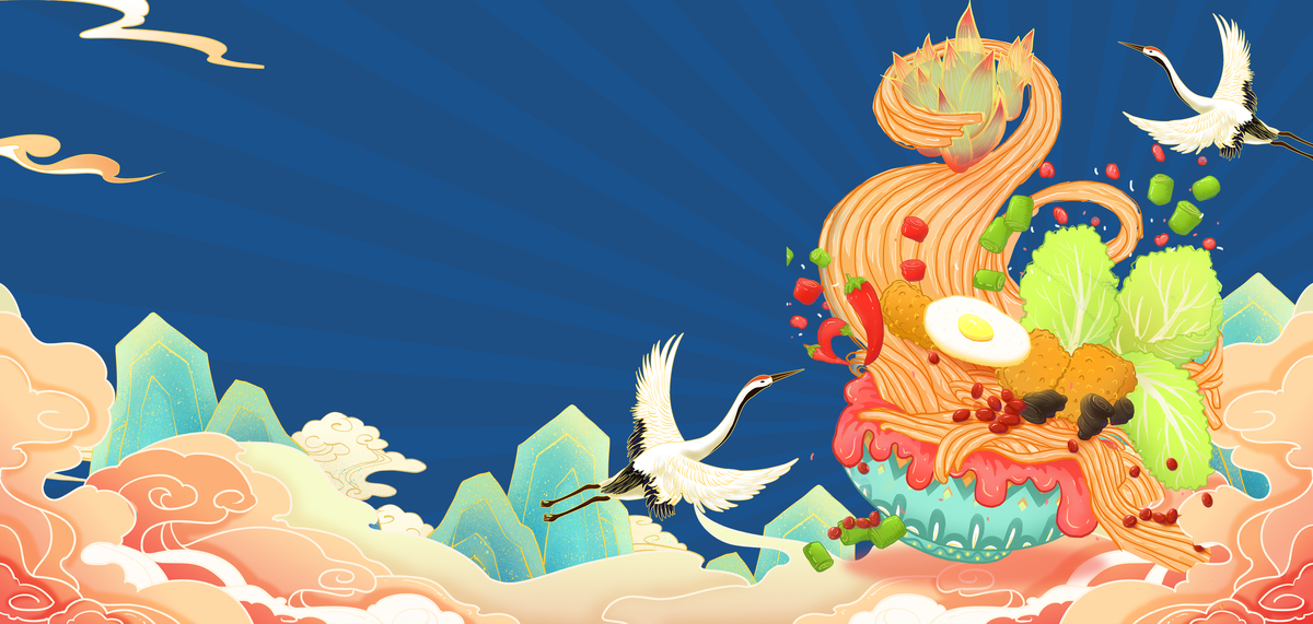 螺蛳粉食物深蓝色国潮风海报背景图片