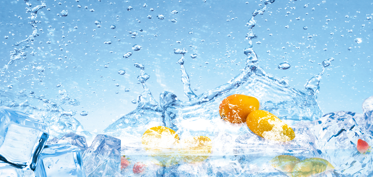 夏天夏日清凉冰块清新简约水果促销海报背景图片