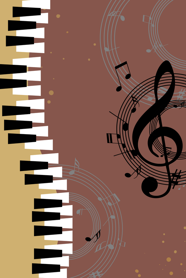 秋季音乐会音符钢琴键褐色简约海报背景图片
