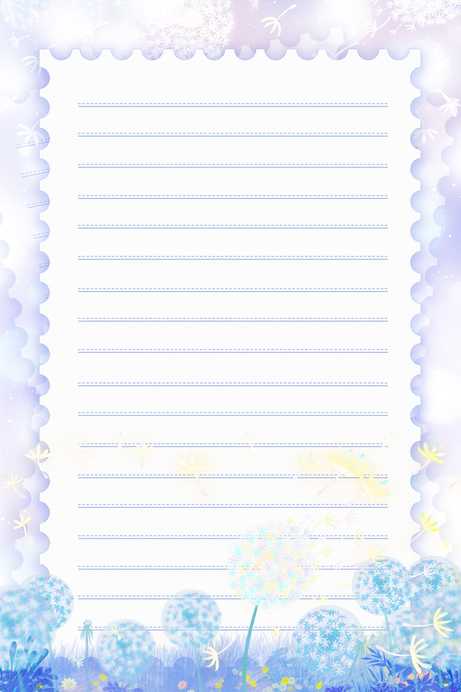 春天蒲公英淡紫色信纸背景图片