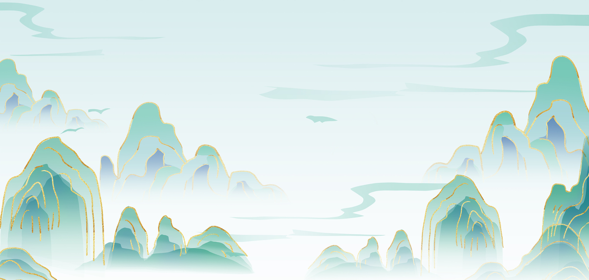 国潮金线山水绿色中国风山水海报背景图片