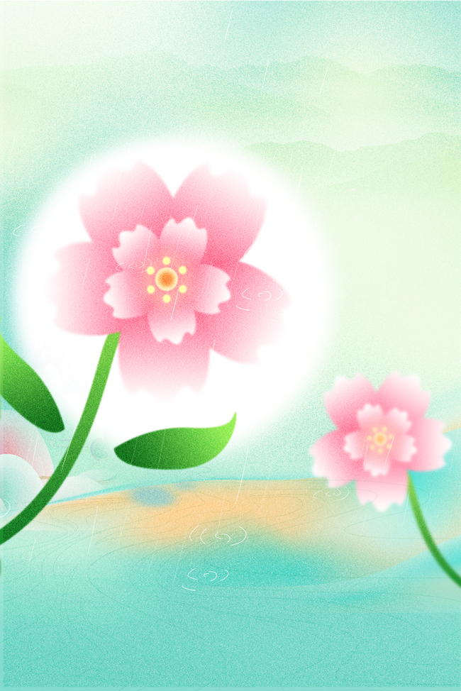 春天春分弥散花朵绿色小清新春季海报背景图片
