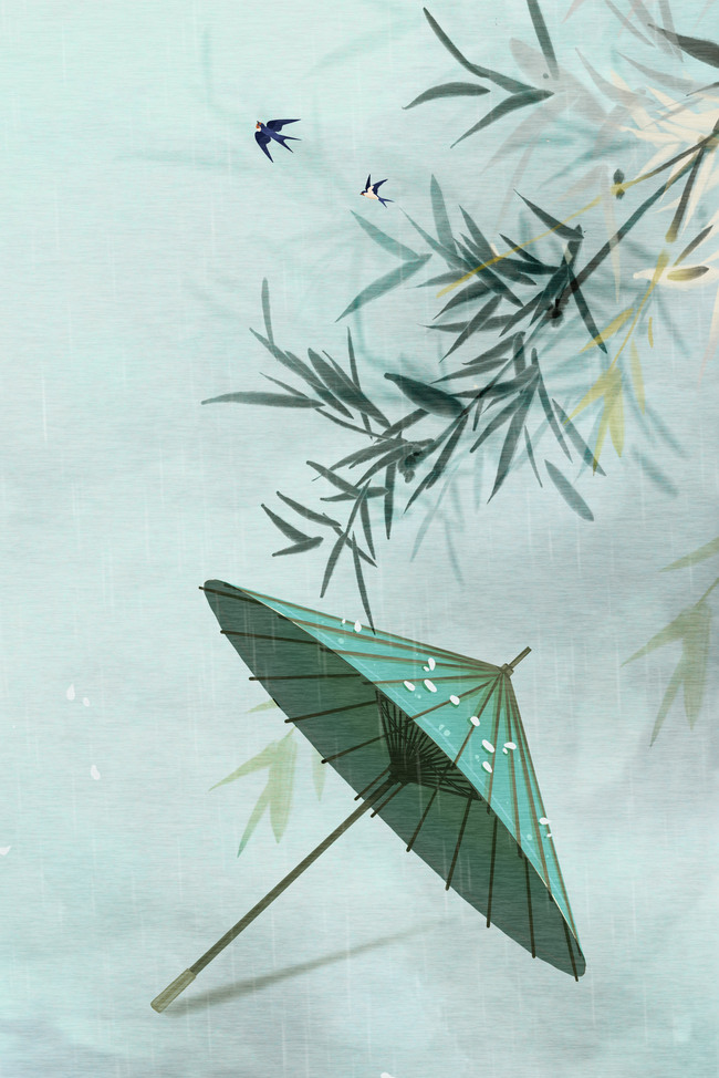 清明谷雨伞竹子燕子绿色中国风海报背景图片