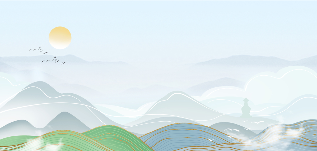 国潮山水金线山水水墨中国风风景海报背景图片