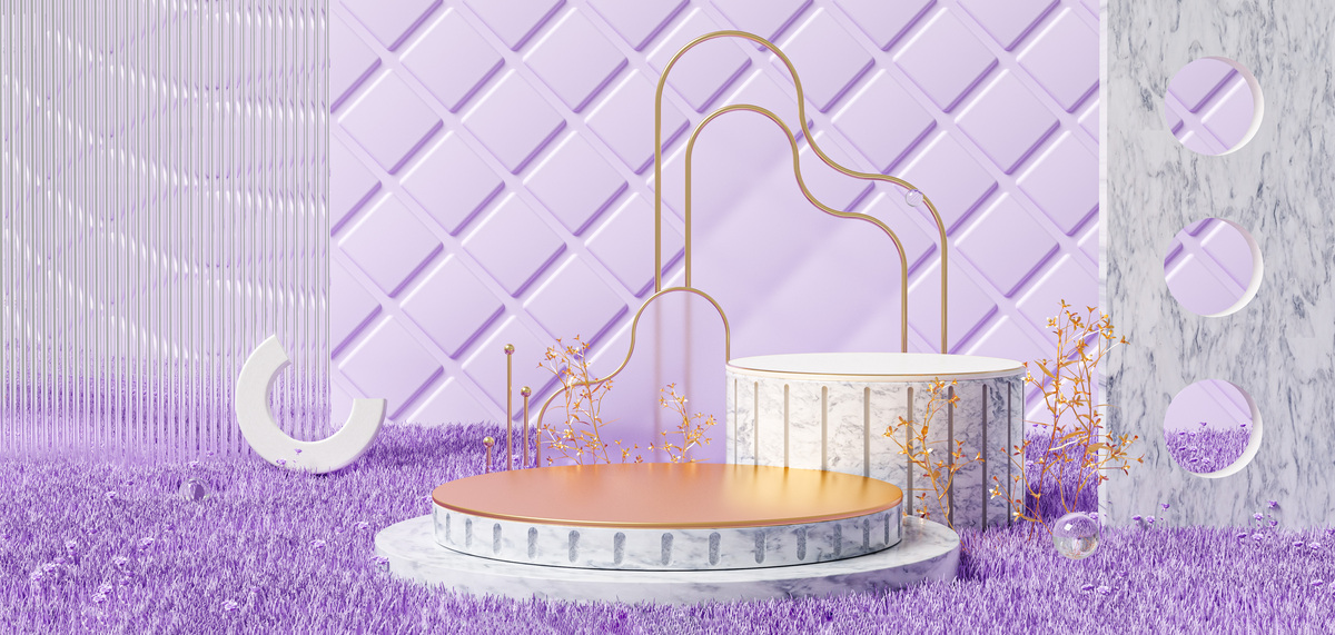 母亲节大理石展台紫色C4D3D立体背景图片