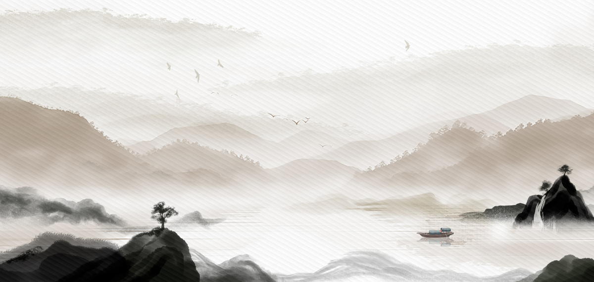 中国风布面纹理水墨山水背景图片