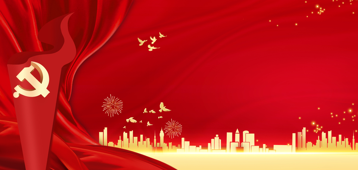 红色建党节红绸城市背景图片
