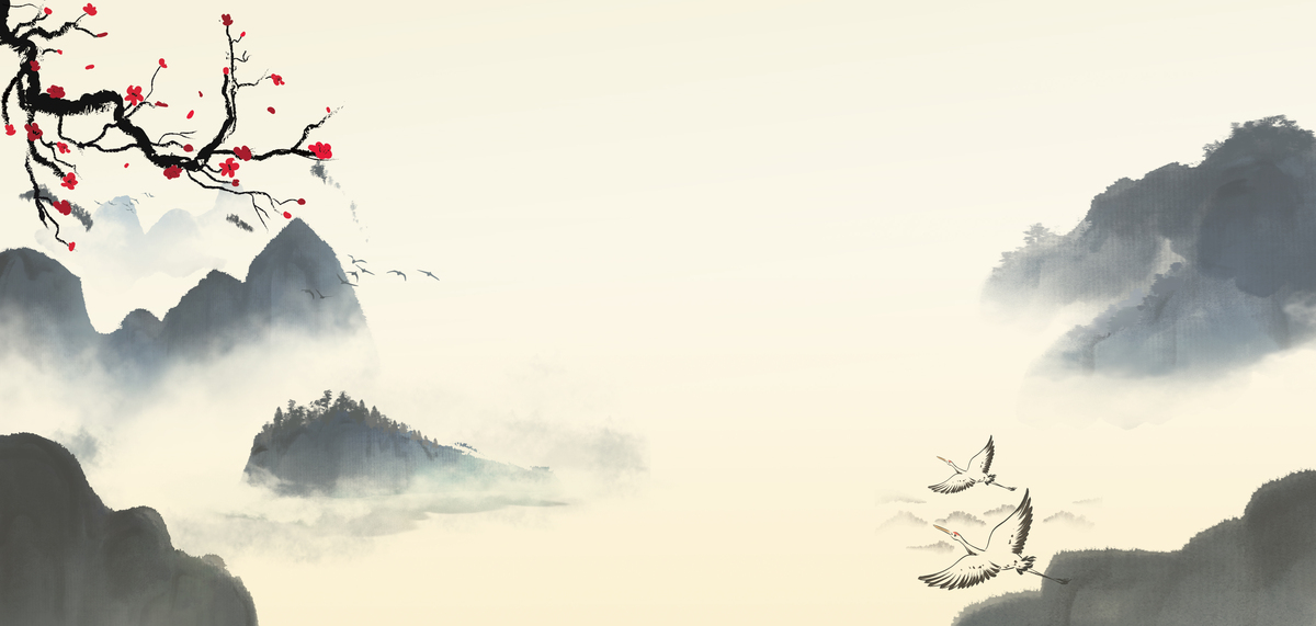 中国风山水腊梅手绘插画海报背景图片