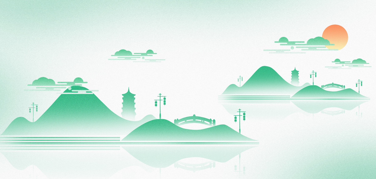中国风山水绿色手绘背景图片