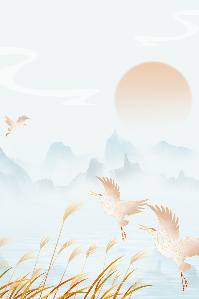 白露白鹭芦苇浅色中国风广告背景图片