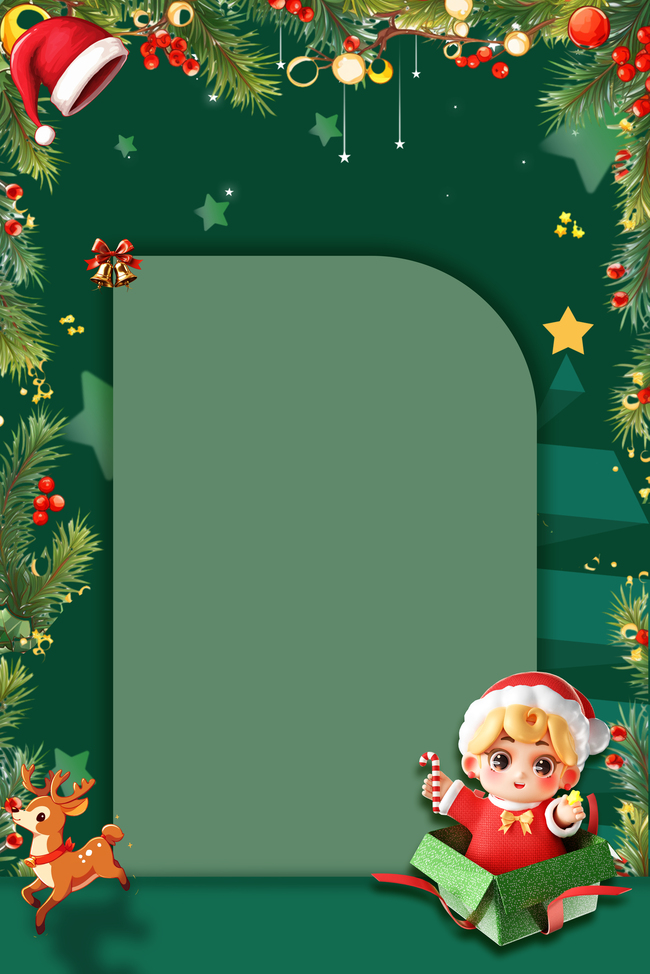 圣诞节圣诞女孩绿色卡通节日背景图片