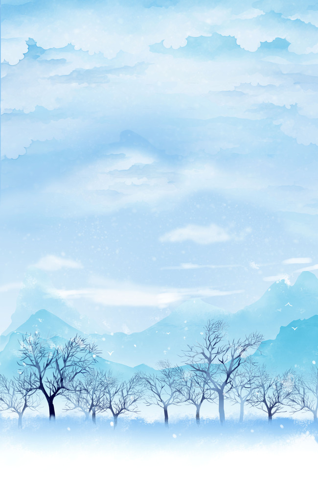 小雪雪林蓝色手绘风背景图片