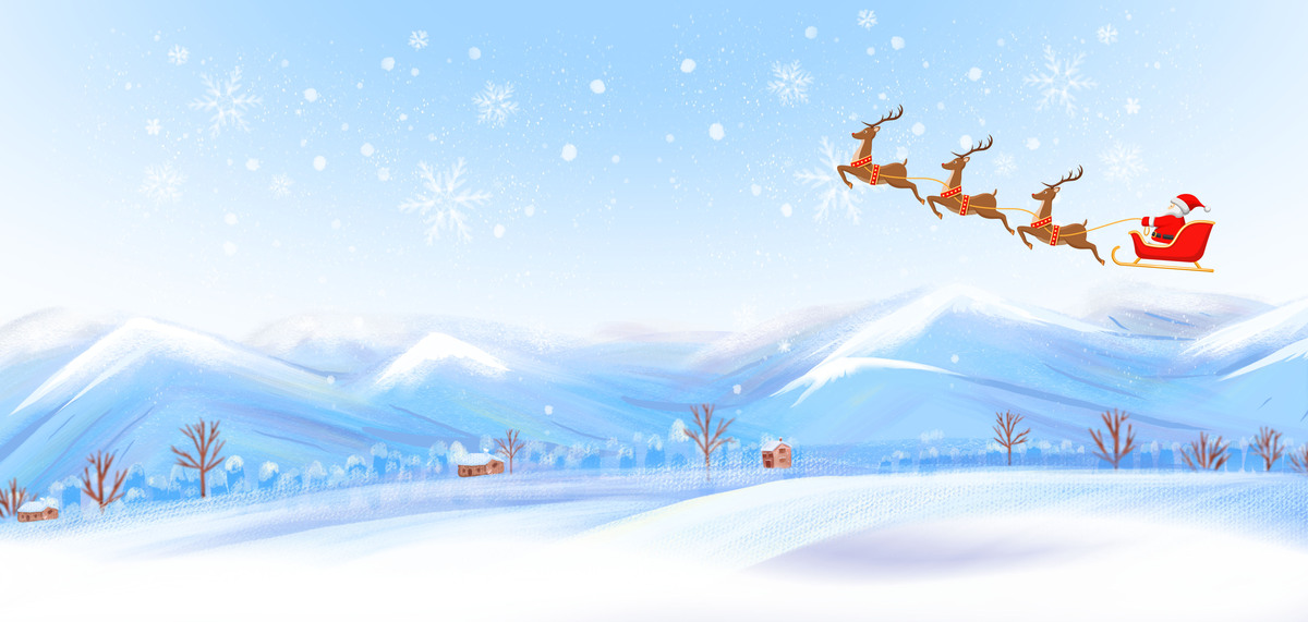 圣诞节雪花雪山蓝色手绘背景图片