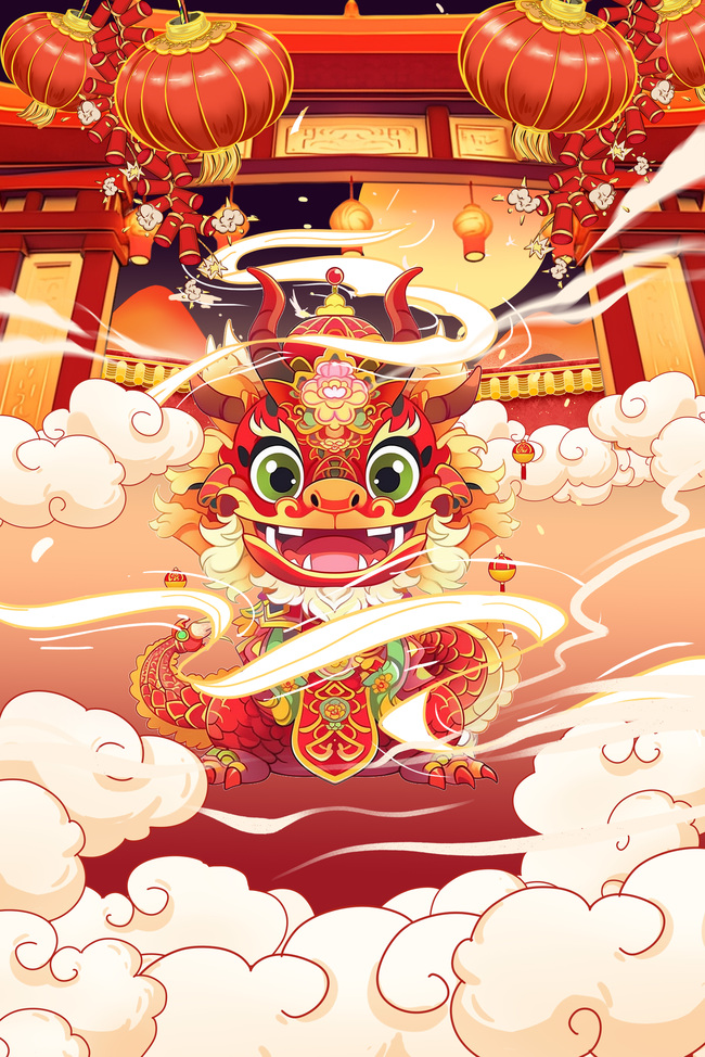 开门红龙中国风创意开门红春节新年背景图片