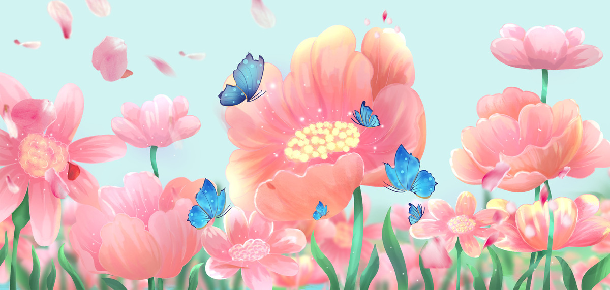 花朵花蝴蝶插画背景图片
