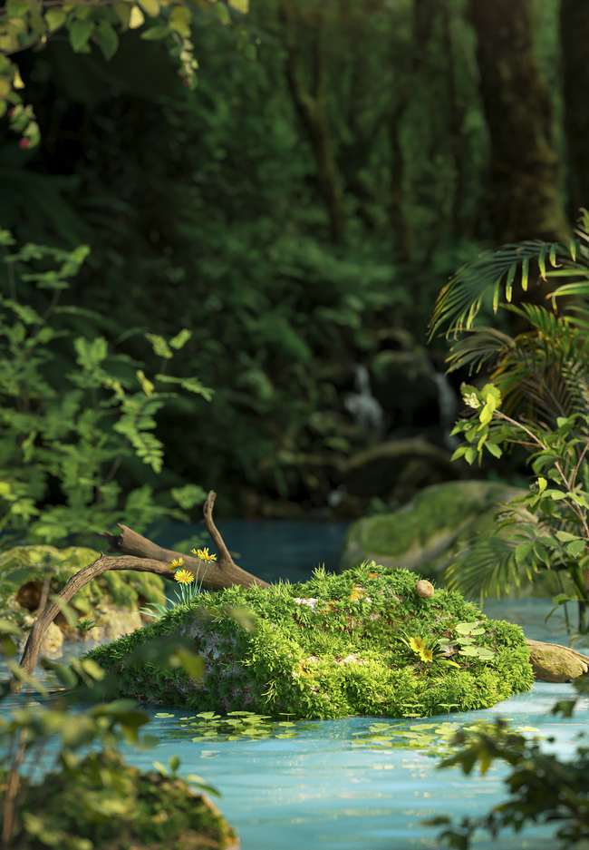 夏季花草植物绿色3D立体背景仿摄影展台图片