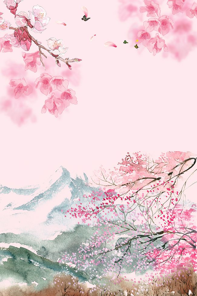 粉色中国风樱花赏花PSD分层H5背景素材图片