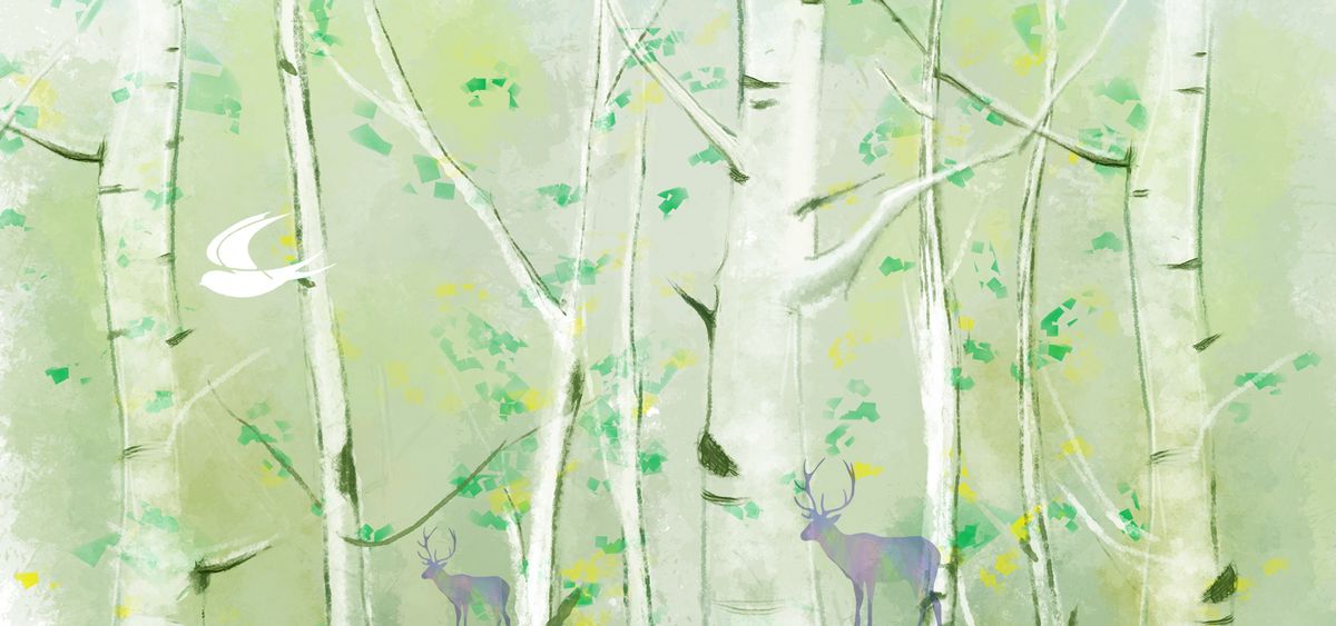 手绘树林北欧艺术背景墙装饰画图片